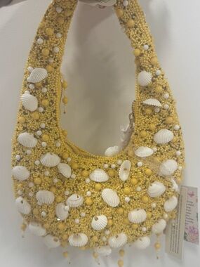 Yellow Beaded Shell-Embellished Women’s Shoulder Bag